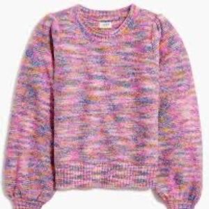 jcrew Space-dyed pink puff-sleeve sweater